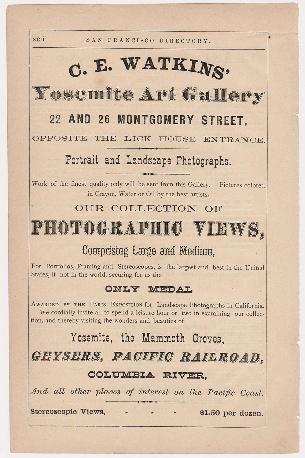 Watkins Unnumbered View - San Francisco City Directory