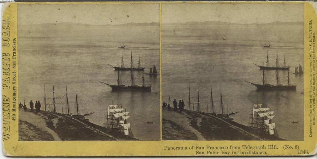 Watkins #1343 - Panorama of San Francisco from Telegraph Hill (No. 6)  San Pablo Bay in the distance.