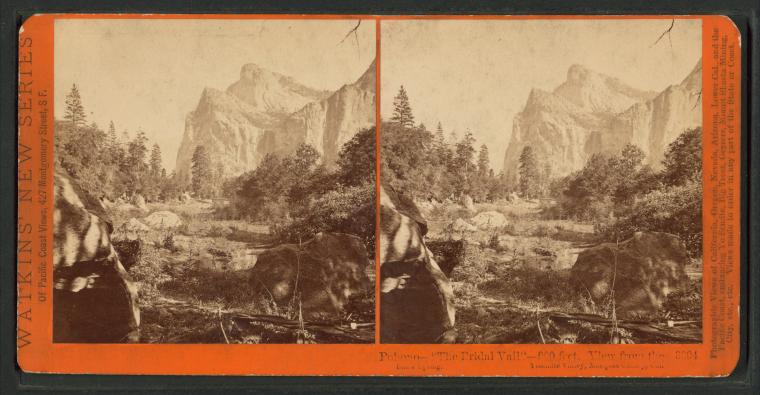 Watkins #3004 - Pohono, or the Bridal Veil, (900 Ft.), View from the Black Spring, Yosemite Valley, Mariposa County, Cal.