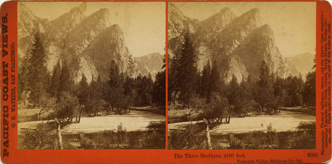Watkins #3066 - The Three Brothers, 4480 feet. Yosemite Valley, Mariposa Co., Cal.