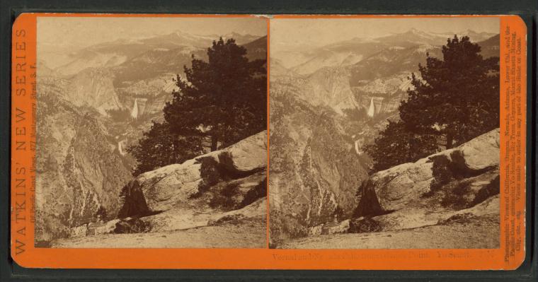 Watkins #3155 - Vernal and Nevada Falls from Glacier Point, Yosemite Valley, Mariposa County, Cal.