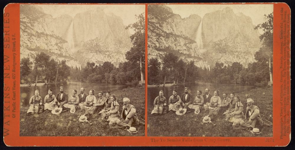 Watkins #3174 - The Yosemite Falls from the Camp Grove, Yosemite Valley, Mariposa County, Cal.